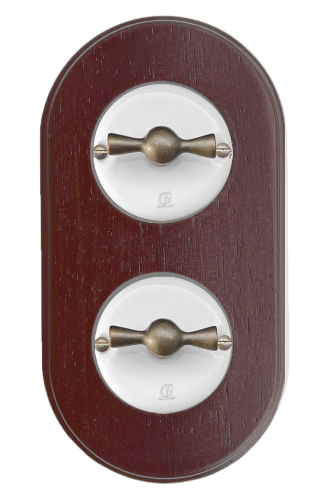 Porcelain retro rotary switch walnut bronze 2-gang changeover switch VDE