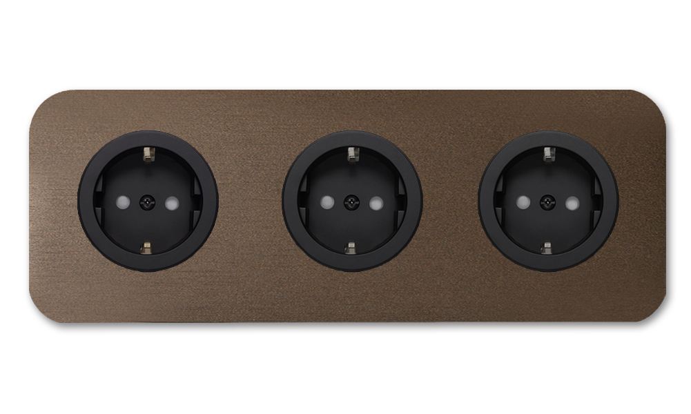Socket metal brown 3 gang. Cube Series