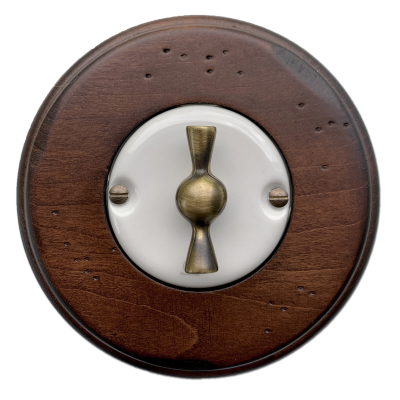 Rotary light switch 1-fold ARREDA Butterfly ON-OFF change over switch. Porcelain walnut bronze. VDE