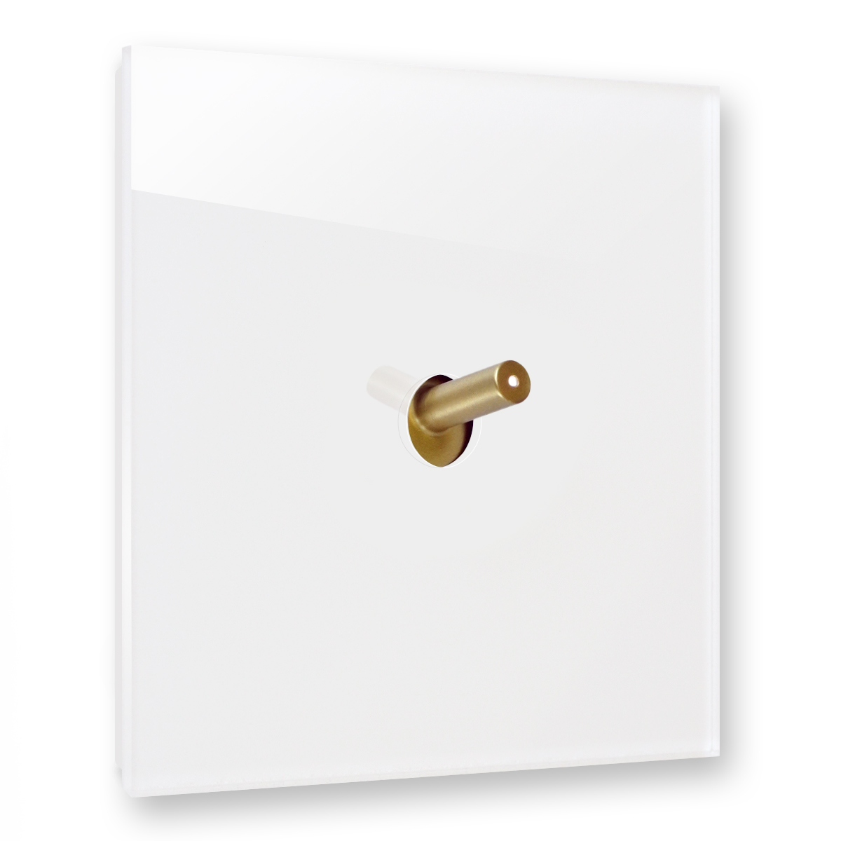 Interrupteur design lumineux moderne aspect verre blanc avec 1 levier basculant laiton. YORK