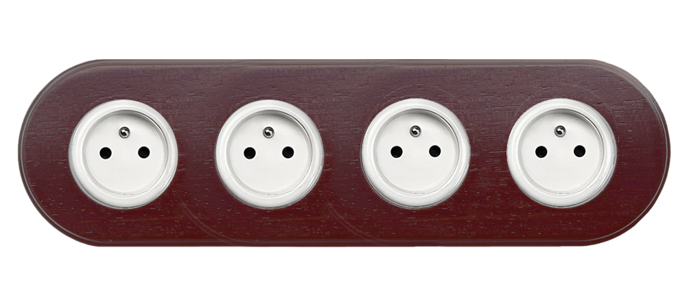Porcelain wall socket walnut wood 4-way