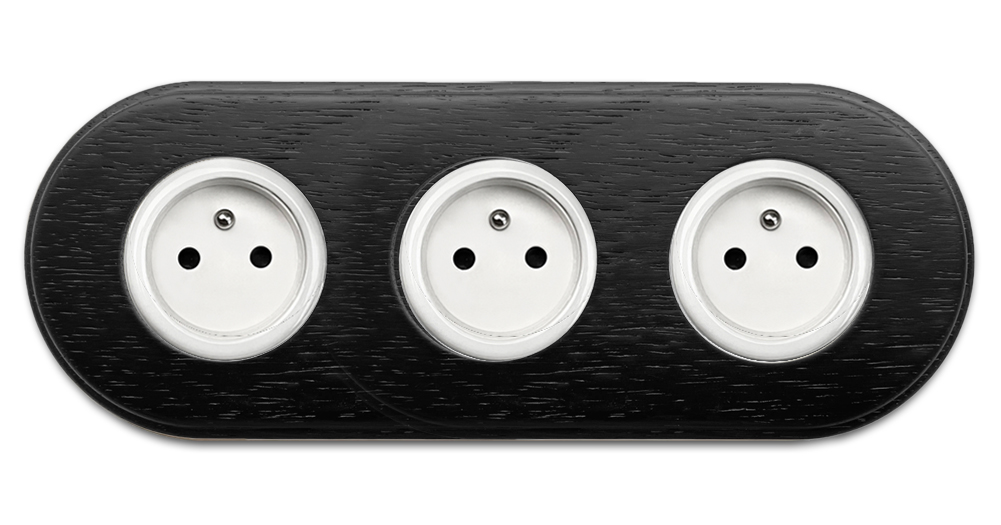 Socket outlet porcelain wenge wood 3-gang