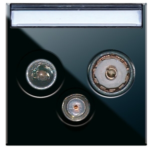 SAT/cable/FM junction box (3-gang). Single socket, not a pass-through socket. Black glossy.