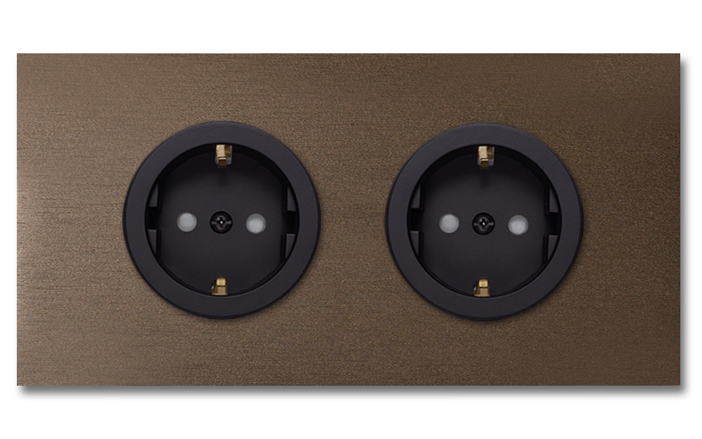 Socket metal brown black 2 gang. Square Series