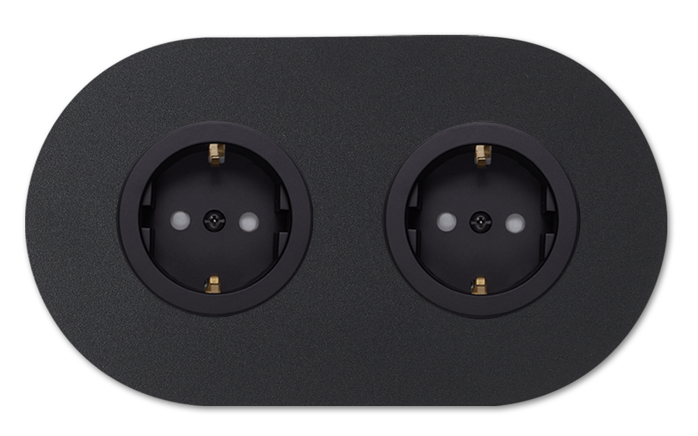 Socket metal matte black 2 gang. Round Series