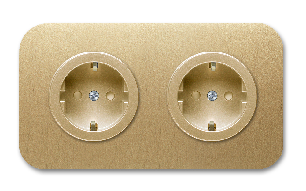 Socket metal in gold 2-gang. Cube Series