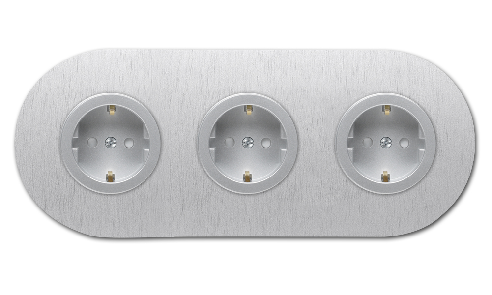 Round metal socket outlet aluminum 3-gang. Round Series