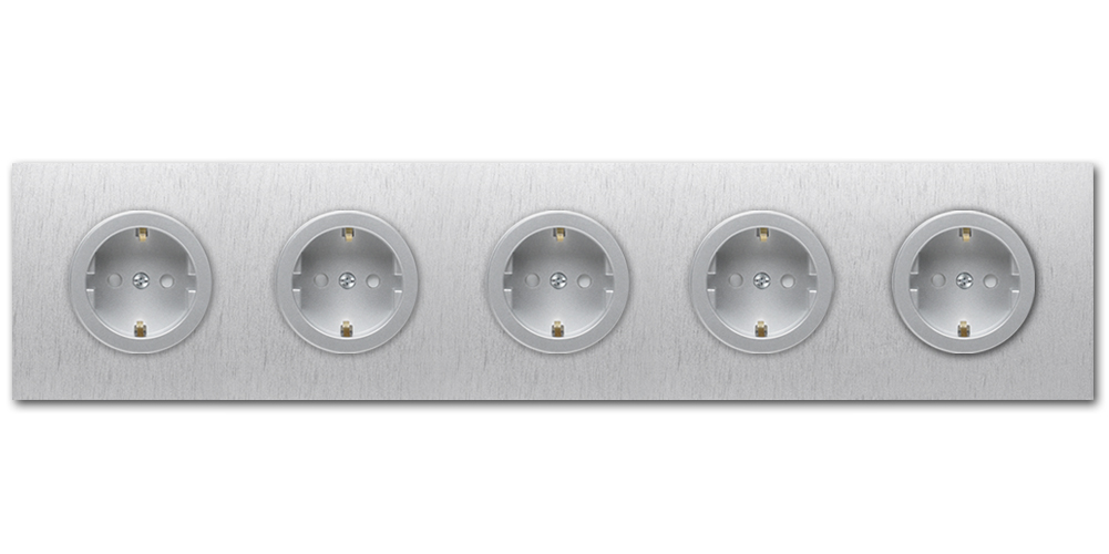 Socket metal aluminium silver 5 gang. Square Series