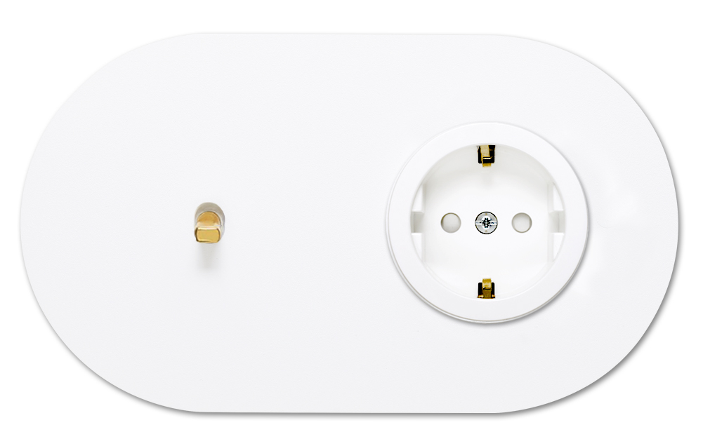 Toggle switch metal matte white gold 1 gang + 1 Socket 2 way horizonal. Round Series