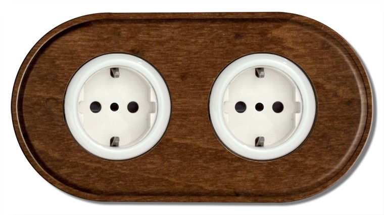 Porcelain wall socket walnut wood double