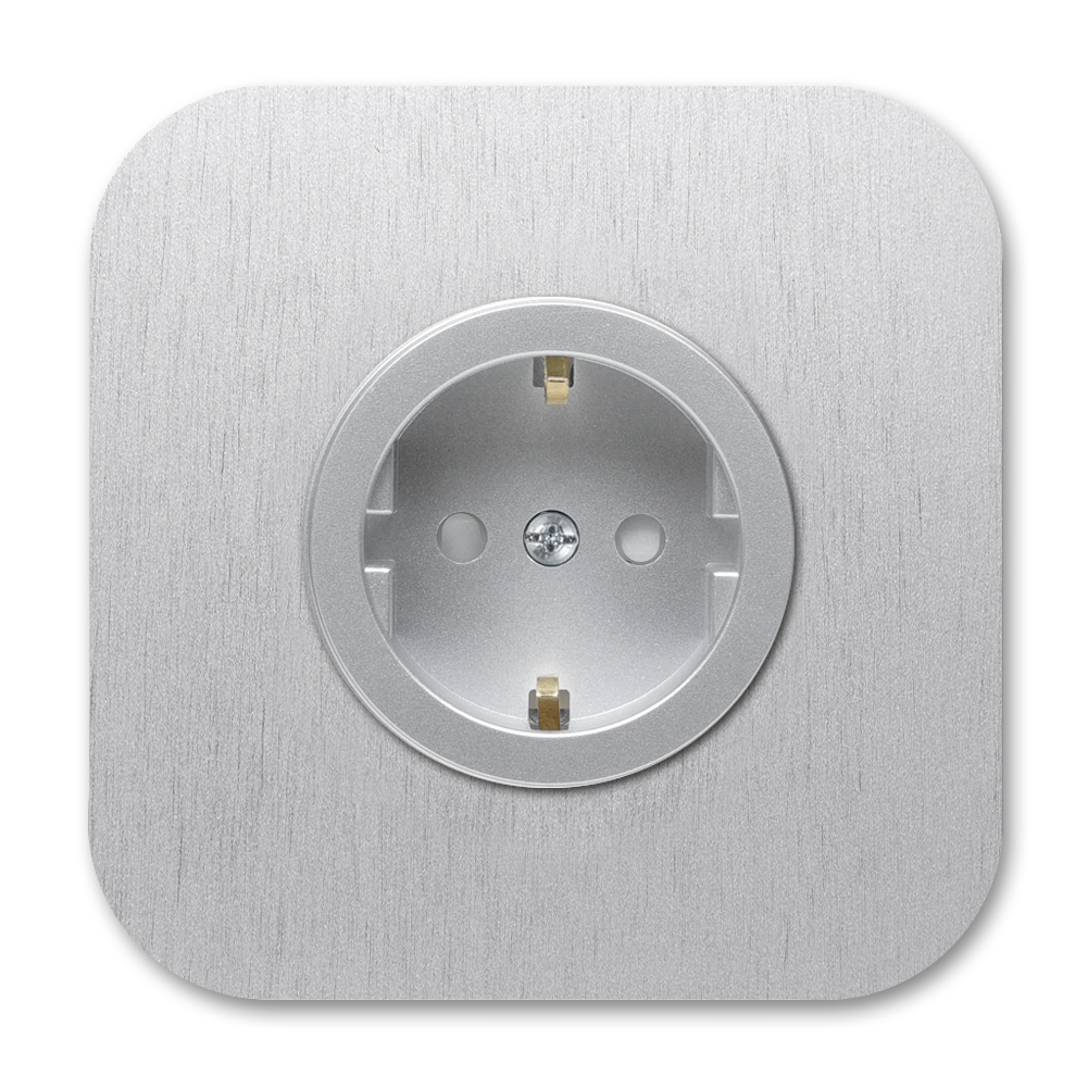 Rounded Socket in Silver Aluminium, 1-Gang. Cube Series