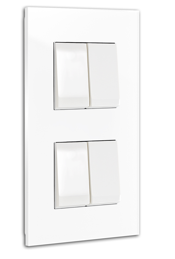 Interrupteur d'éclairage aspect verre. Quadruple pour 2 prises murales, blanc. Interrupteur inverseur MAXIM