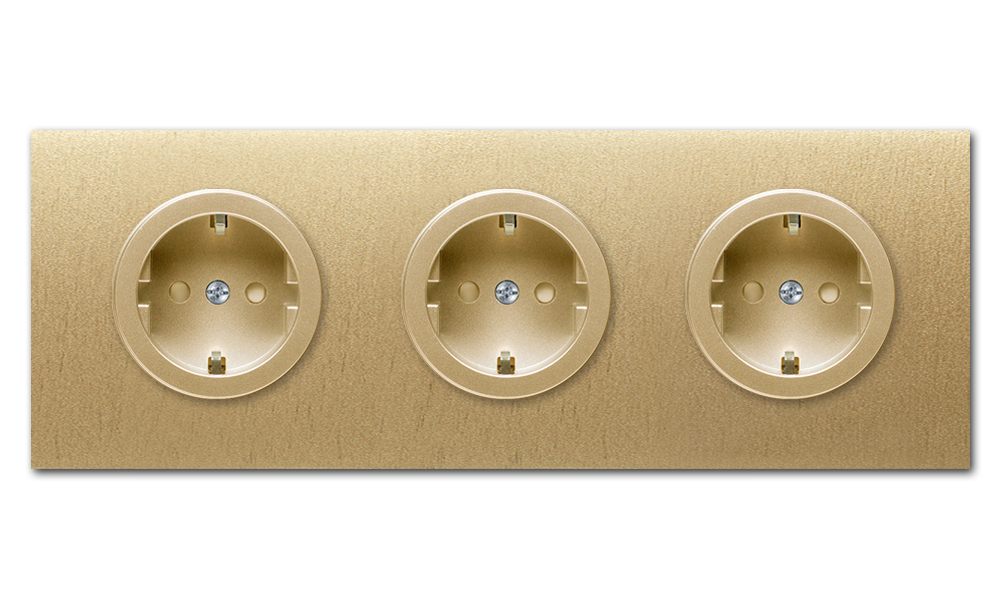 Socket metal gold 3 gang. Square Series