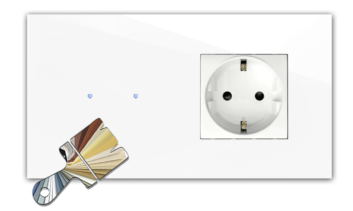 Touch Switch with Socket. Farrow Ball Colour. 230V. Glass Look. NOVA