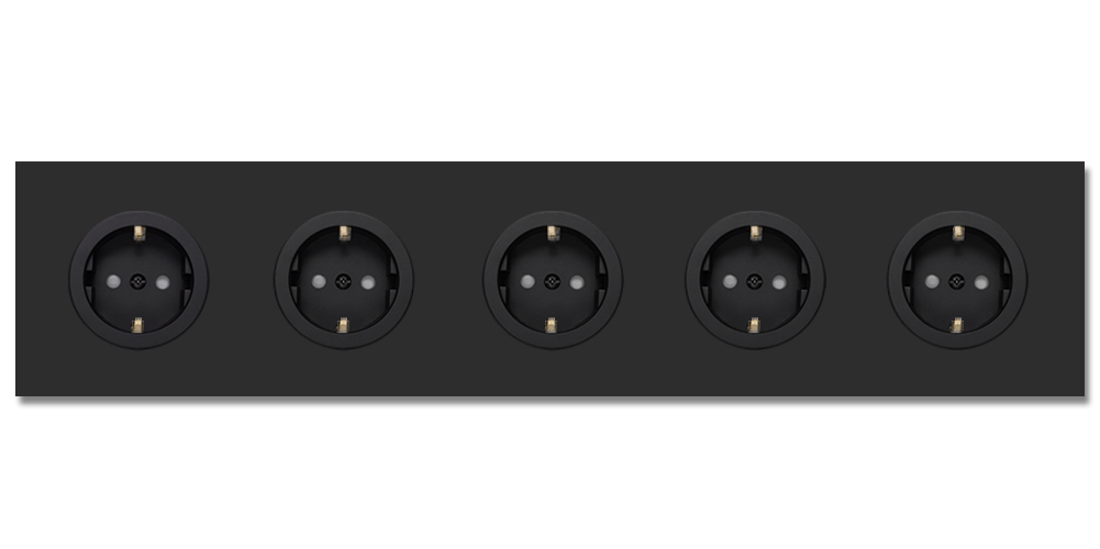 Socket metal matte black 5 gang. Square Series