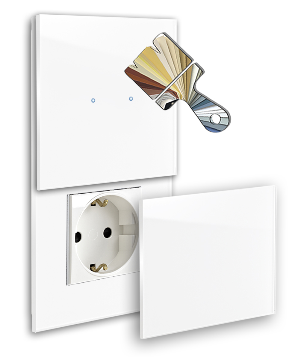 Touch Switch with Socket. Farrow Ball Colour. 230V. Glass Look. NOVA