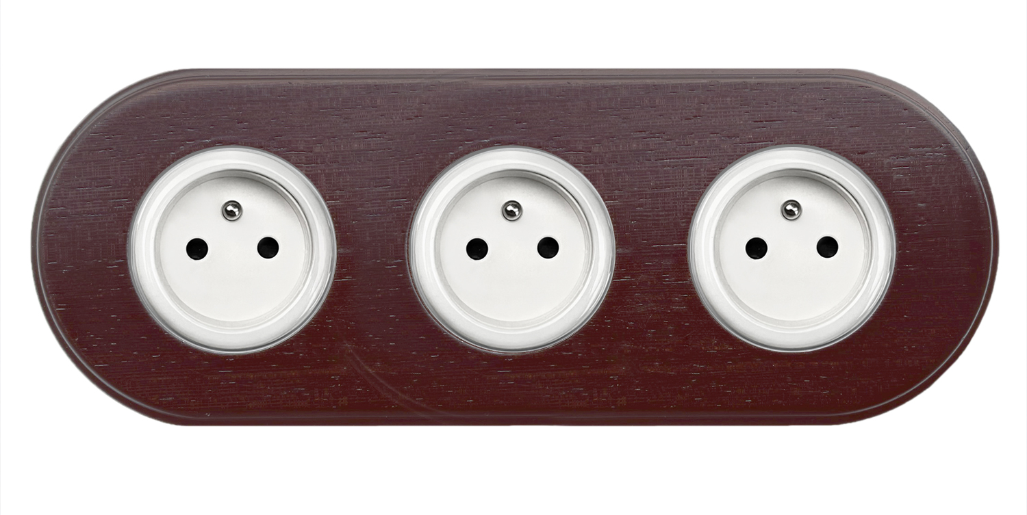 Porcelain wall socket walnut wood triple