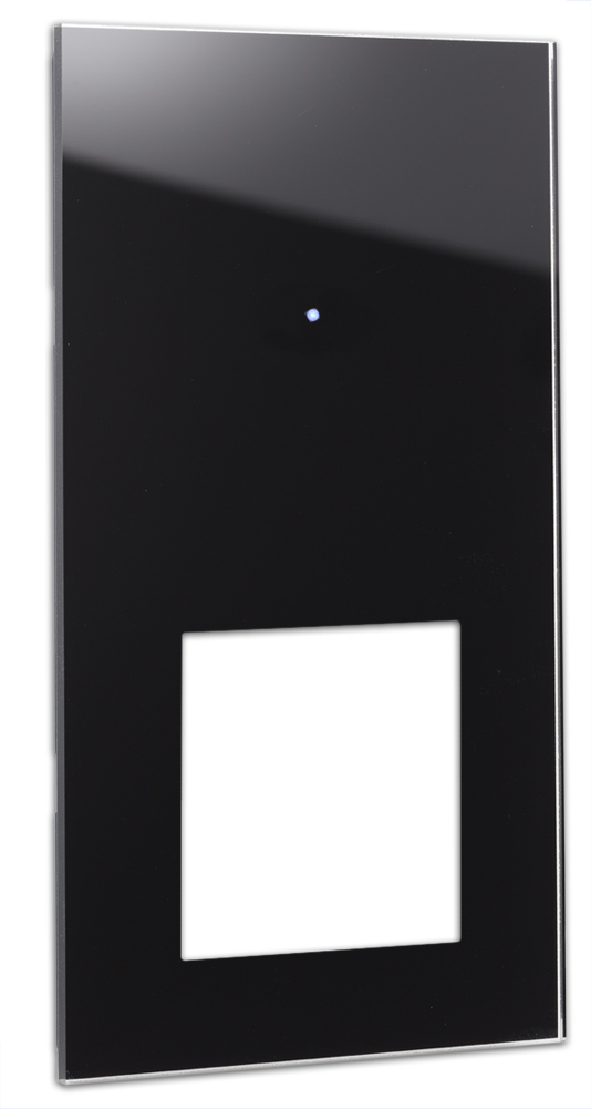 Panel táctil NOVA - óptica de cristal de 1 pliegue con recorte cuadrado en negro.
