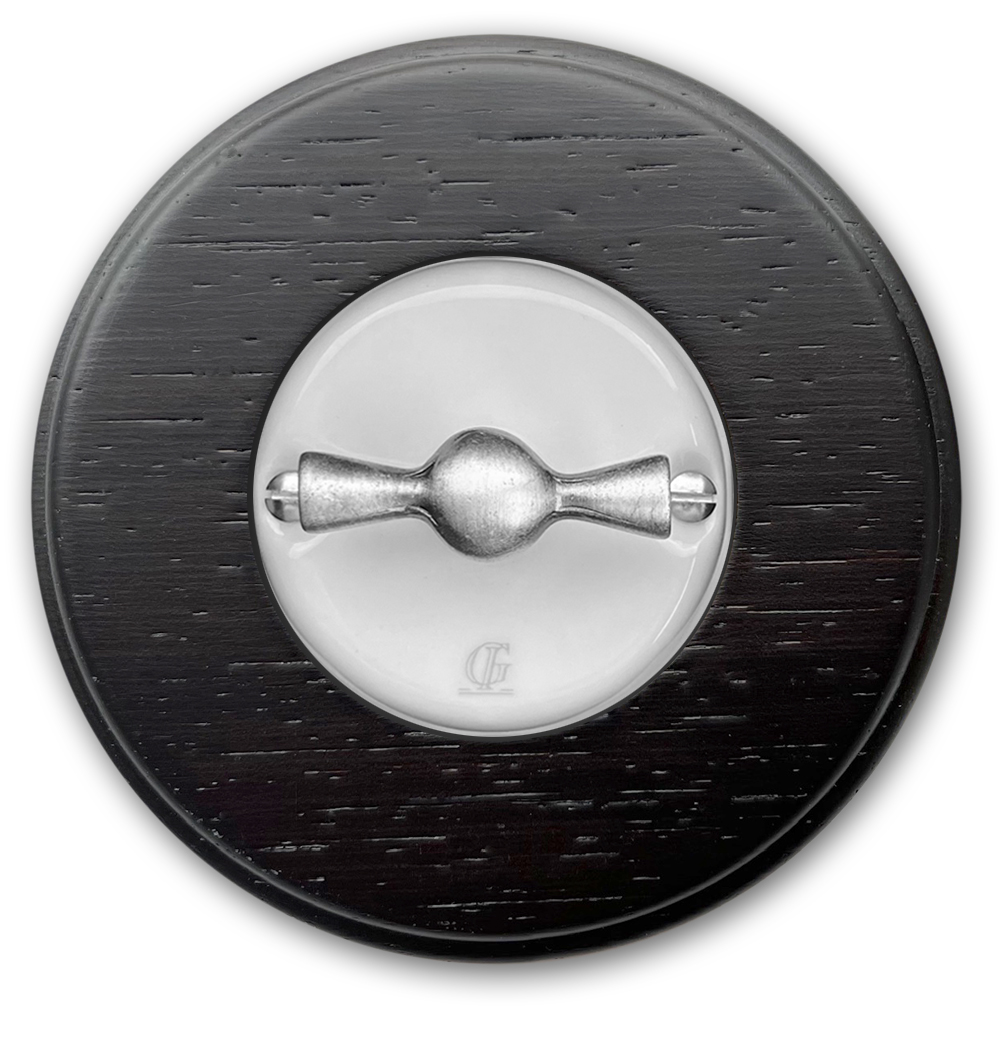 Rotary light switch 1-fold ARREDA Butterfly ON-OFF change over switch. Porcelain wenge wood silver. VDE