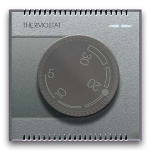 Rotary knob THERMOSTAT. Shiny silver colour.