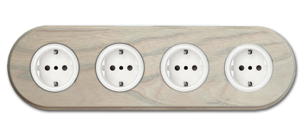 Socket outlet porcelain wood dove grey light 4-way