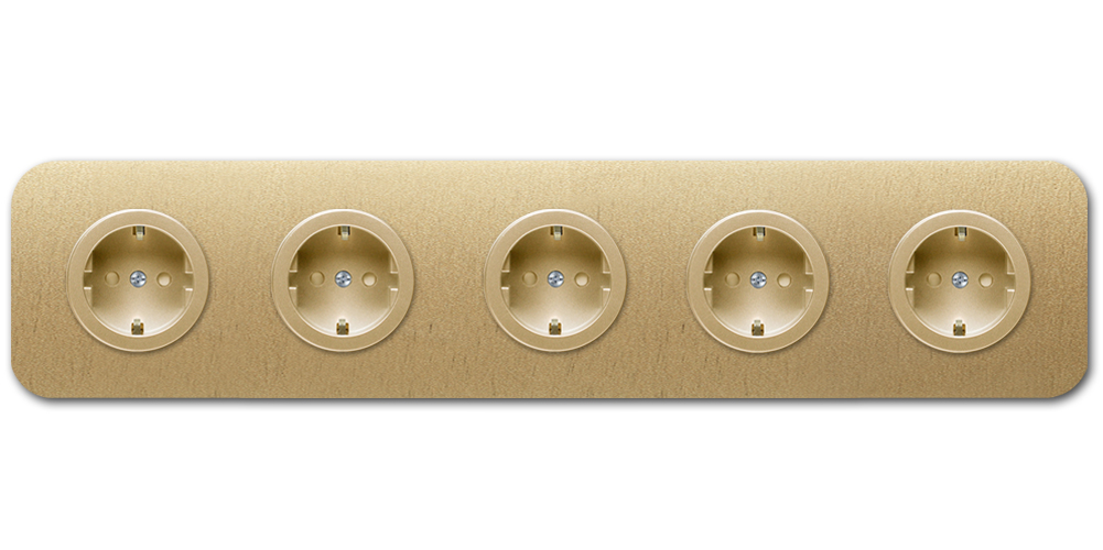 Socket metal in gold 5-gang. Cube Series