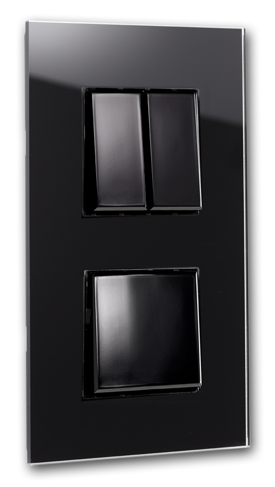 Glass-look light switch. 3-way for 2 wall sockets, black. MAXIM changeover switch