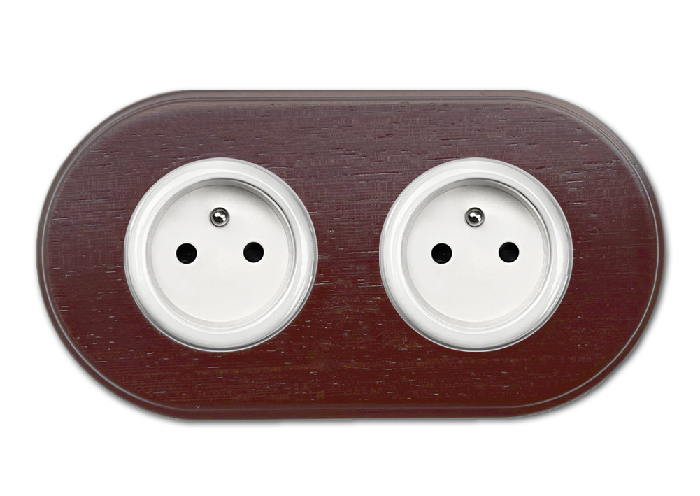 Porcelain wall socket walnut wood double