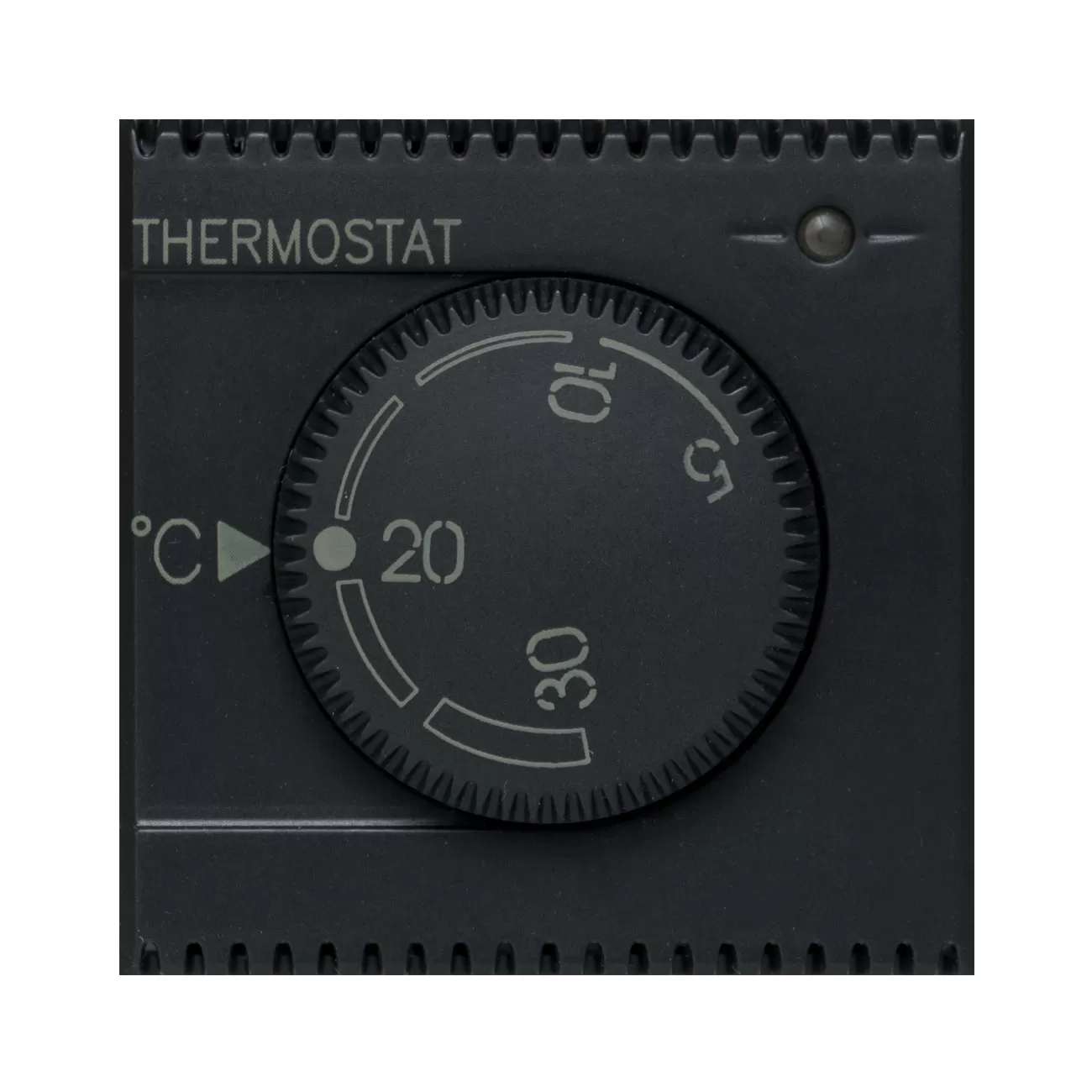 Rotary knob THERMOSTAT. Graphite black. Matt.