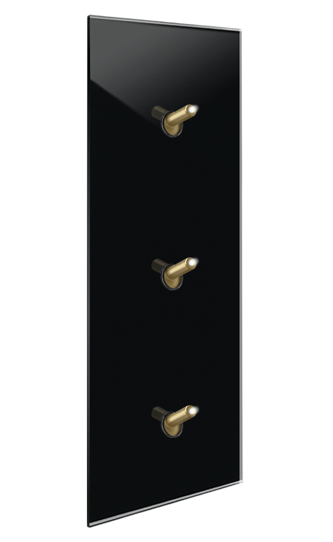 Moderne belyst design-lysbryder i sort glaslook 3 messing vipper. YORK