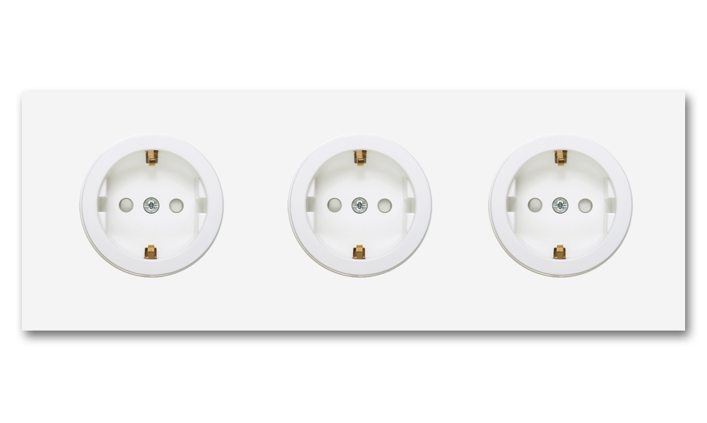 Socket metal matte white 3 gang. Square Series