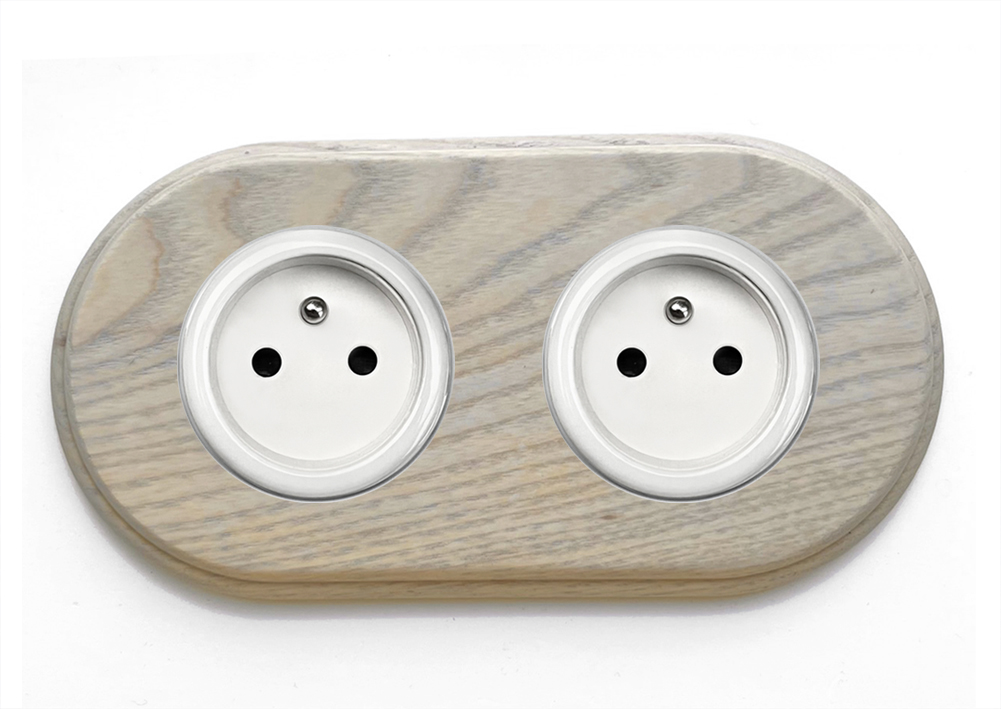 Socket outlet porcelain wood dove grey light 2-gang