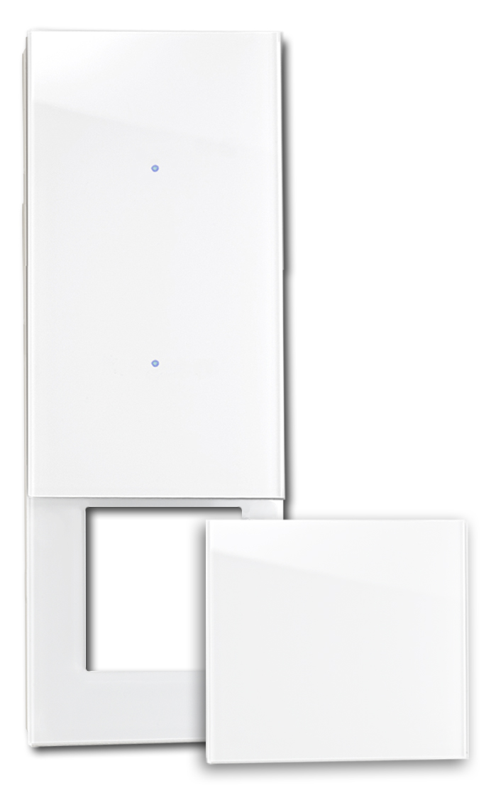 Panel táctil NOVA - óptica de cristal de 2 pliegues con recorte y tapa en blanco.