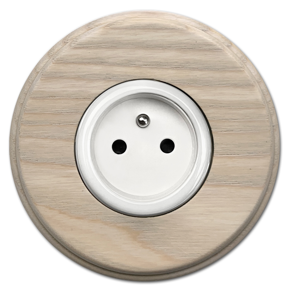 Socket outlet porcelain light-coloured wood 1-gang