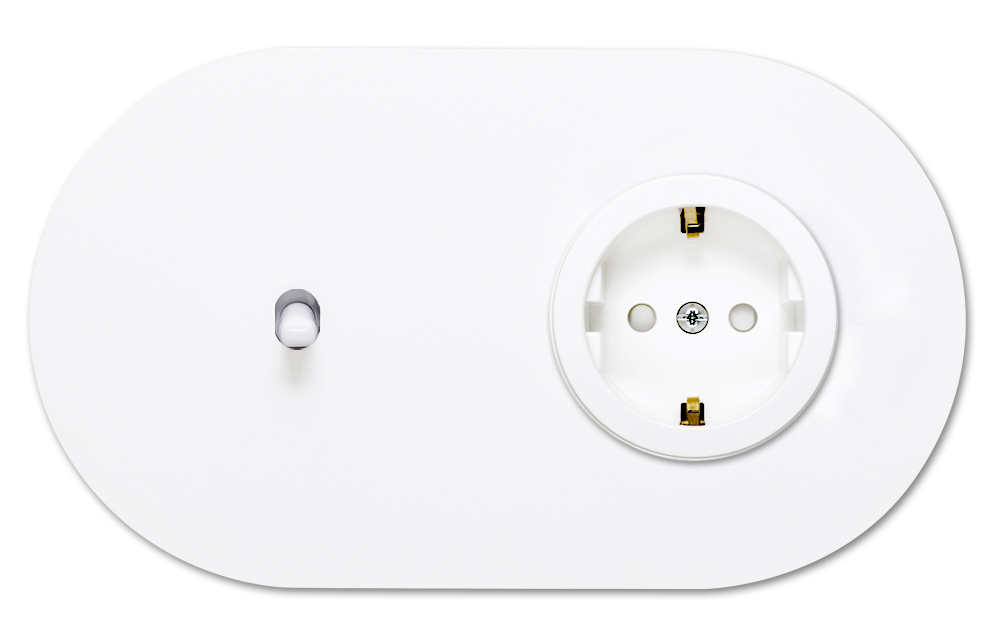Toggle switch metal matte white 1 gang + 1 socket horizontal 2 way. Round Series