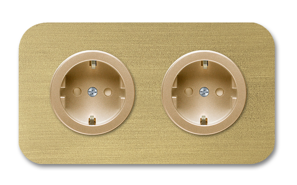 Socket metal antique in old gold 2-gang. Cube Series