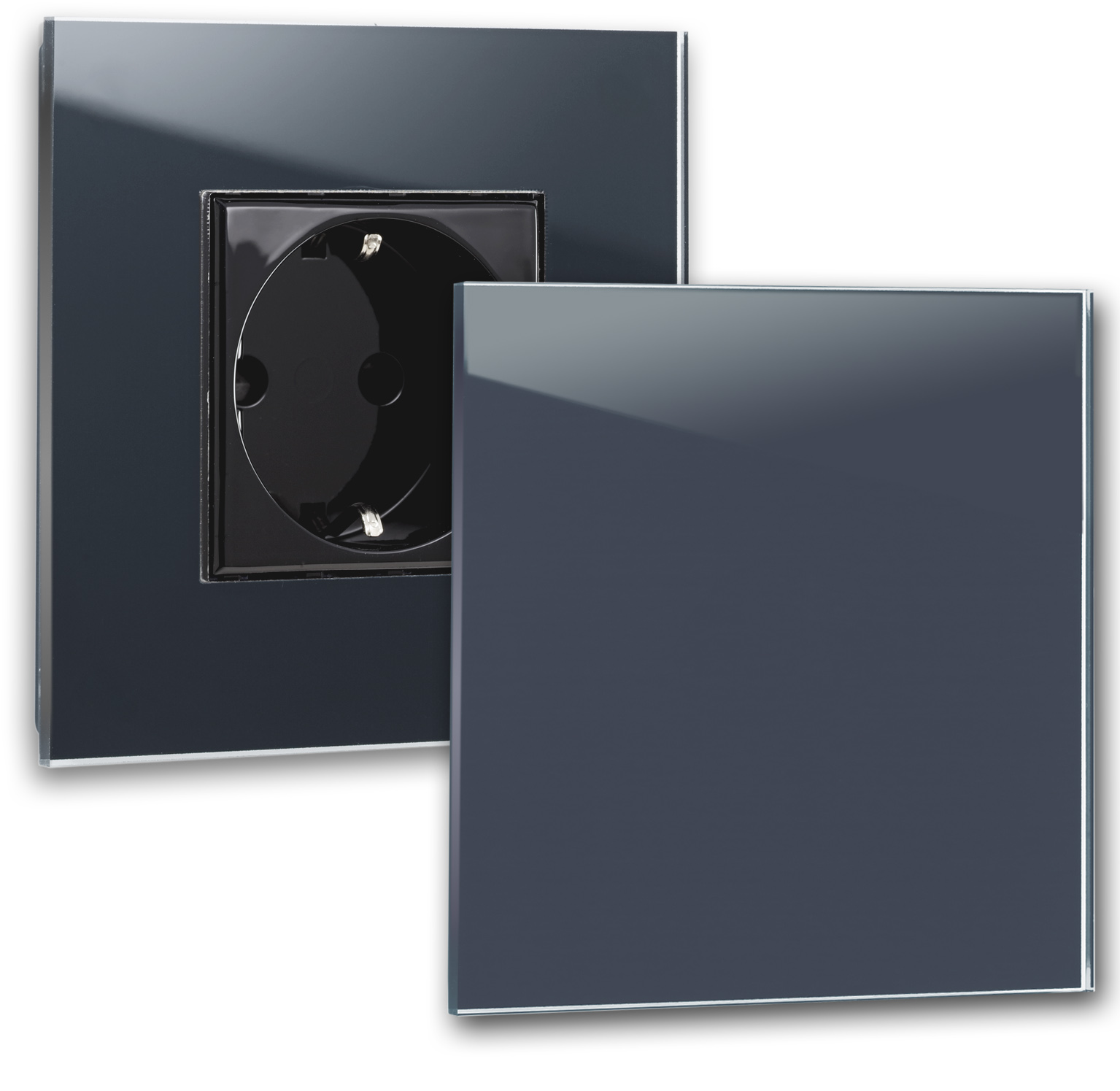 Design socket with cover blue 1gang glass optic Farrow Ball 281 stiffkey