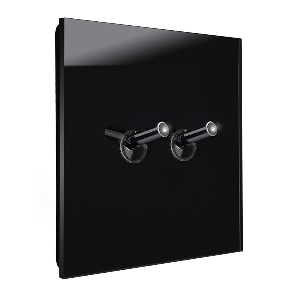 Interruttore design illuminato moderno effetto vetro nero  con 2 leve basculanti cromo. YORK