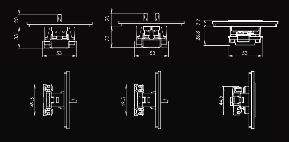 Light switch insert with 1 black toggle Vectis