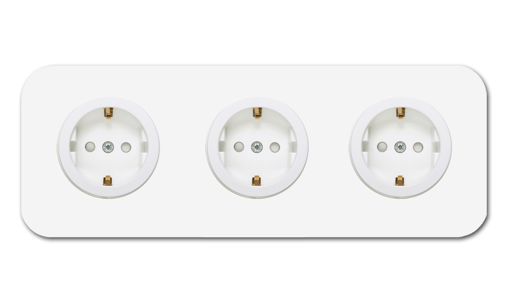Rounded socket outlet metal white matt 3-gang. Cube Series