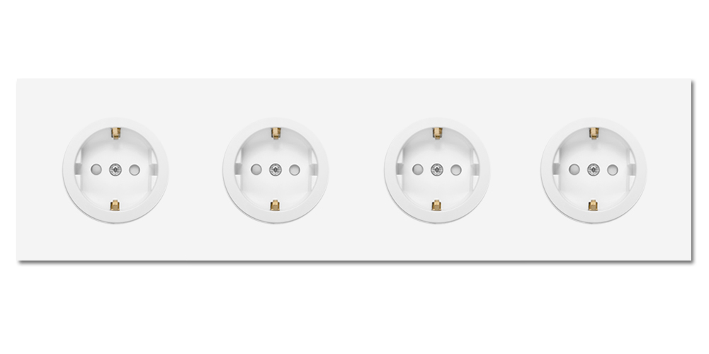 Socket metal matte white 4 gang. Square Series