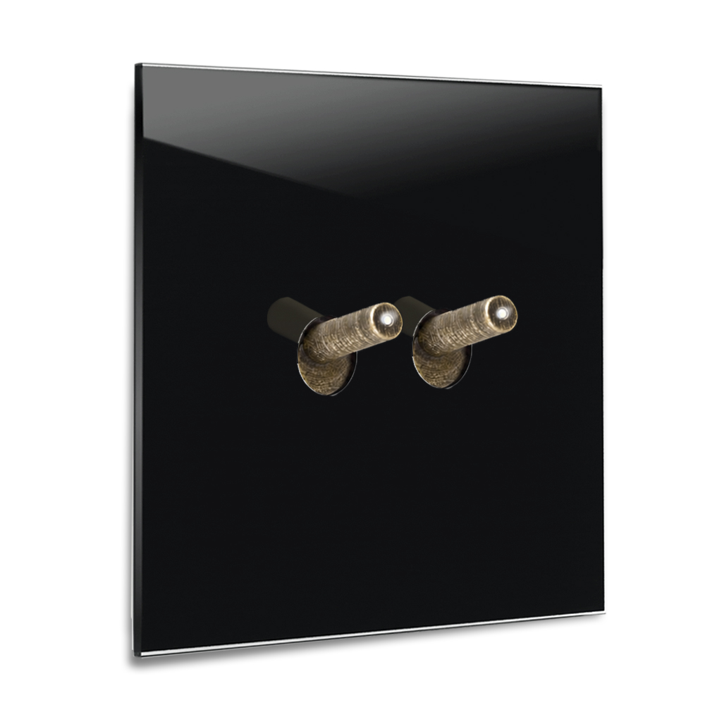 Lyskontakt sort 2-fach bronze-vippekontakter belyst. Moderne glas-look YORK