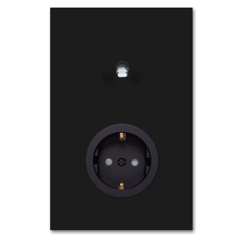Toggle switch metal matte black chrome 1 gang + 1 socket 2 way. Square Series