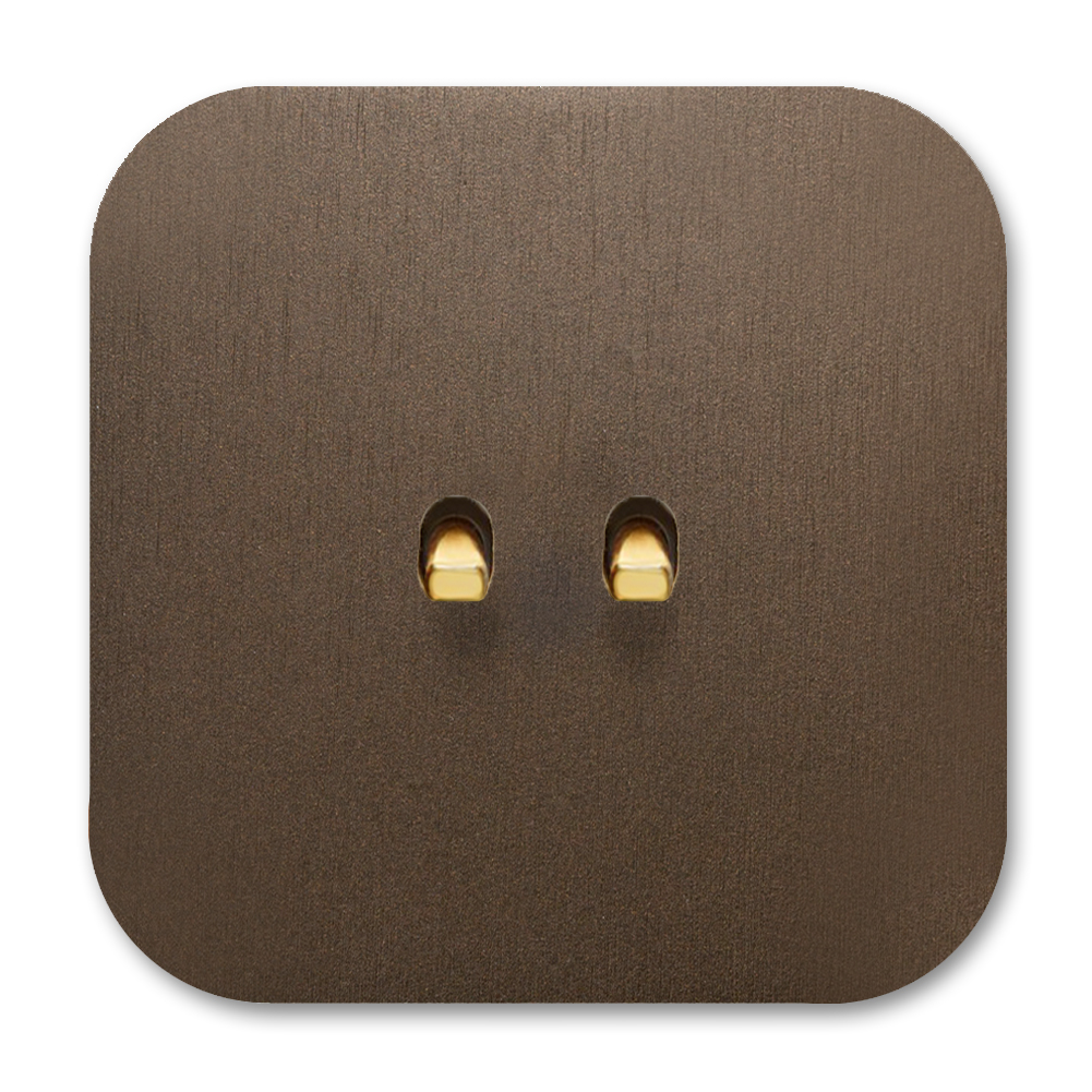 Toggle switch metal in Brown gold 2 gang 2 way. Cube Series