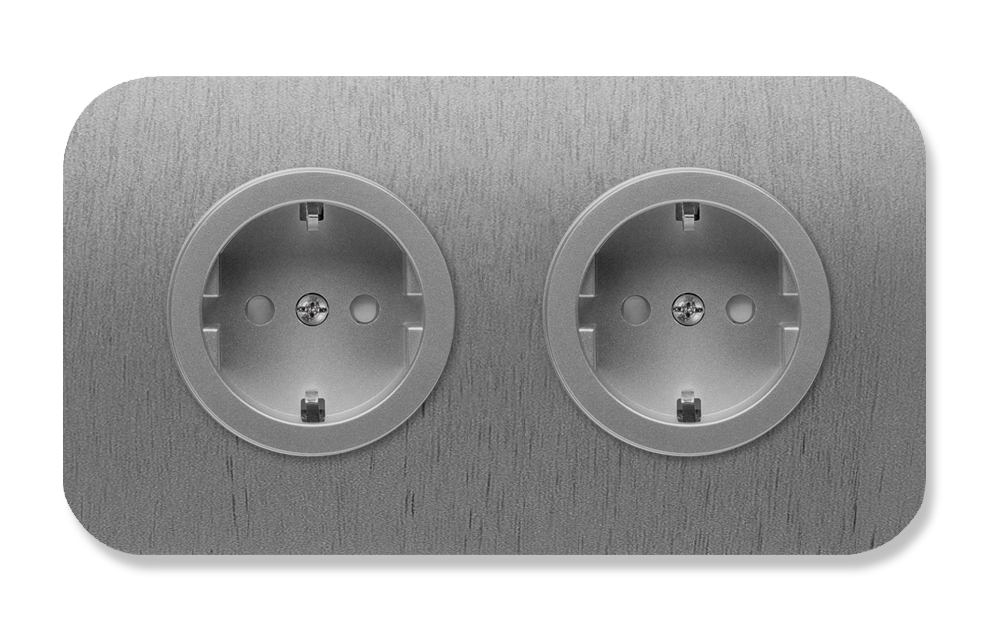 Rounded Socket in Titanium Grey, 2-Gang. Cube Series
