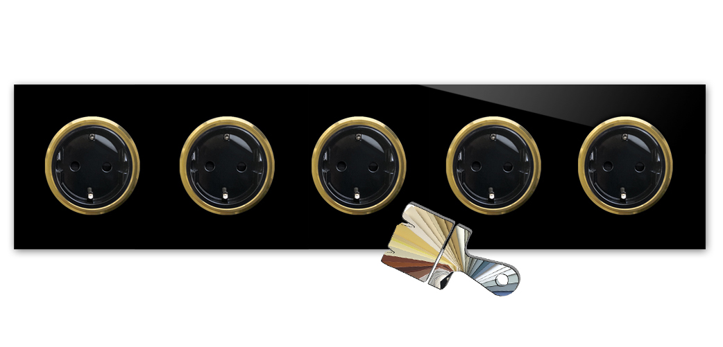 Socket outlet Farrow Ball colour glass-look bundle gold 5-gang