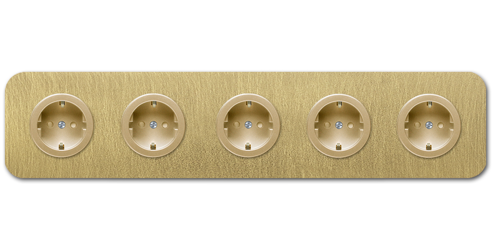 Socket metal antique in old gold 5-gang. Cube Series