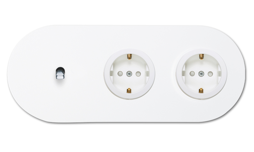 Toggle switch metal matte white chrome 1 gang + 2 socket horizontal 2 way. Round Series
