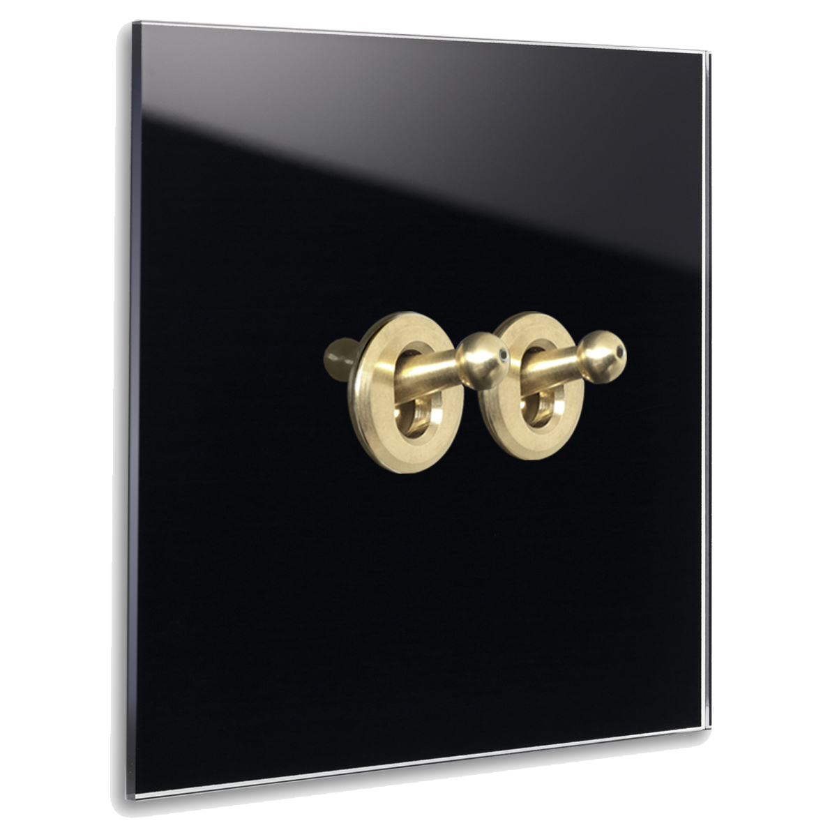 Retro Light Switch 2-Gang Glass Look Black Gold Toggle Switch