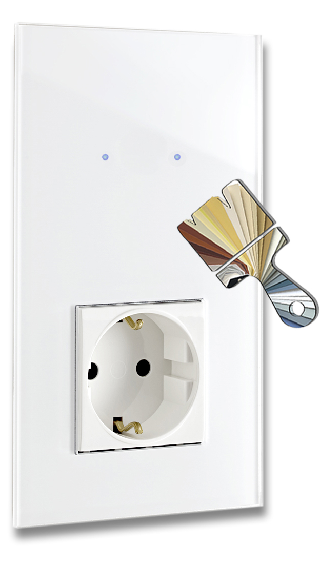 Touch Switch with Socket. Farrow Ball Colour. 230V. Glass Look. NOVA